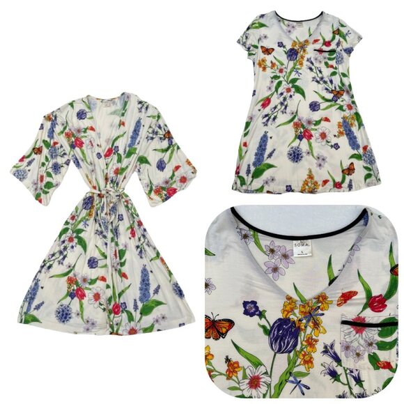 Soma Robe and Nightgown 2 piece Jersey Knit Floral set - Picture 1 of 13